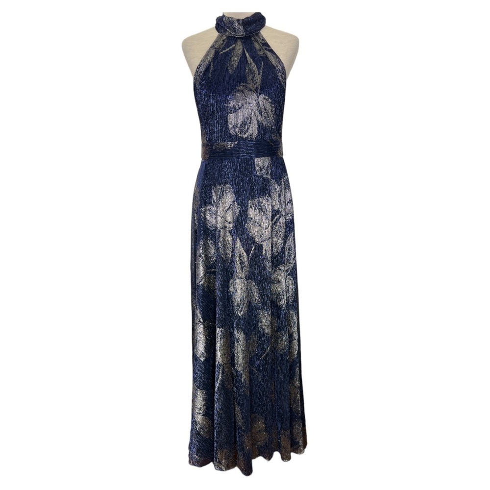 AQUA FORMAL WOMEN’S  METALLIC FLORAL PRINT  HALTER GOWN  EXCLUSIVE NWT SZ 8 - Picture 4 of 16